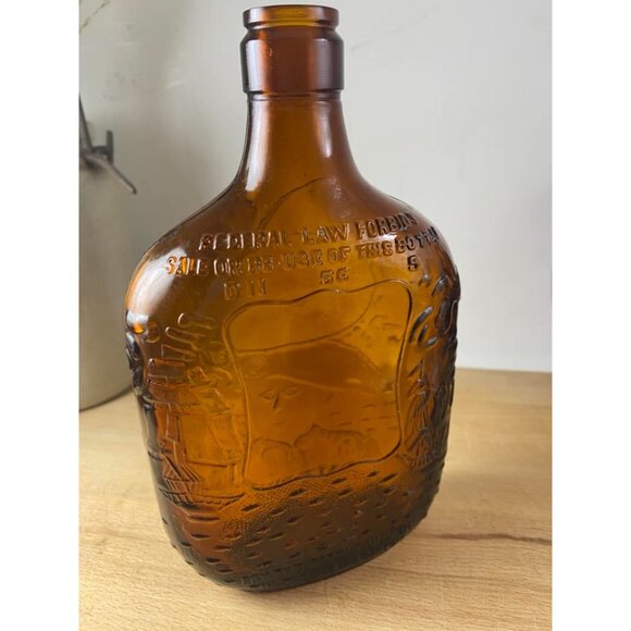 Vintage Amber Glass Bottle John Paul Jones Colonial Soldier Whiskey - Picture 5 of 7